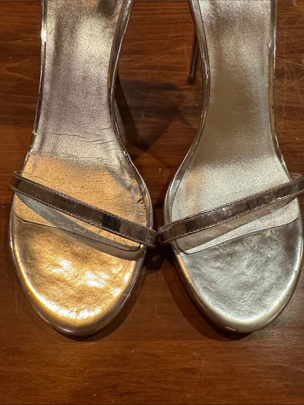 Stuart Weitzman Silver Vero Cucio Metallic Open Toe Heel Strap 8 1/2 Wedding EXC